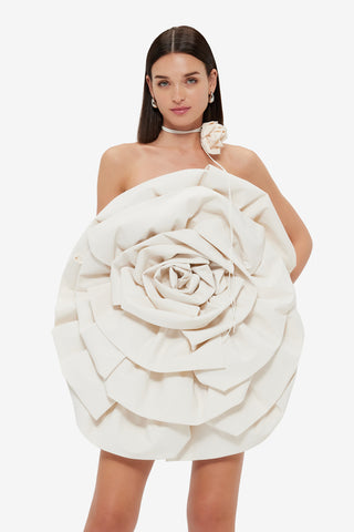 Exclusive Leo Lin Bloom Rose Mini Dress - Vanilla