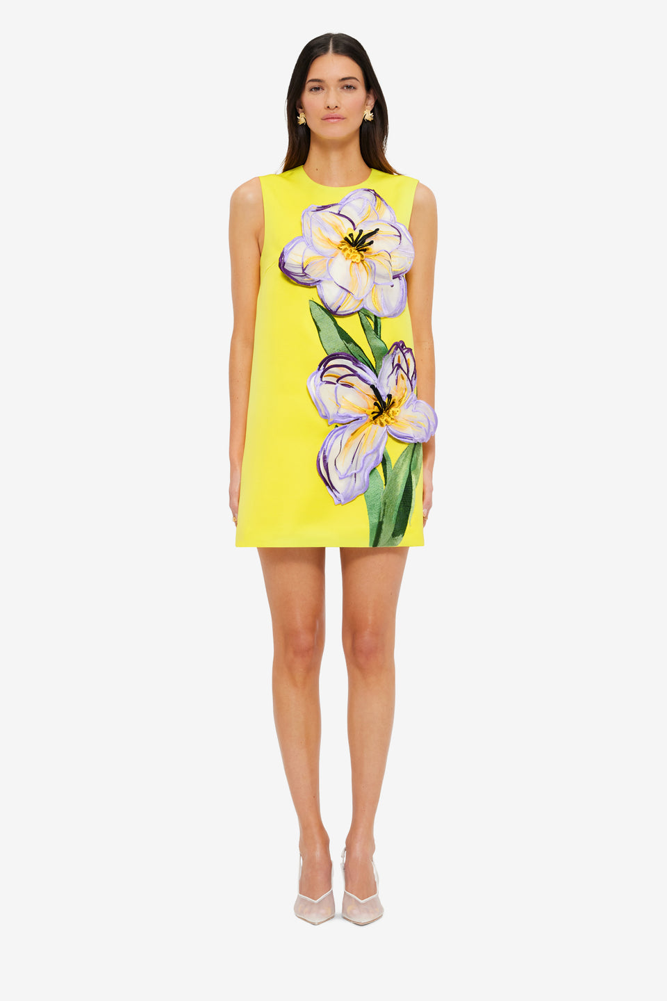 Exclusive LEO LIN Yvonne Appliqué Floral Mini Dress - Iris Print in Yellow