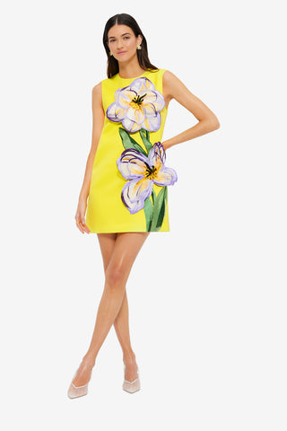Exclusive LEO LIN Yvonne Appliqué Floral Mini Dress - Iris Print in Yellow
