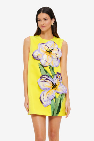 Exclusive LEO LIN Yvonne Appliqué Floral Mini Dress - Iris Print in Yellow