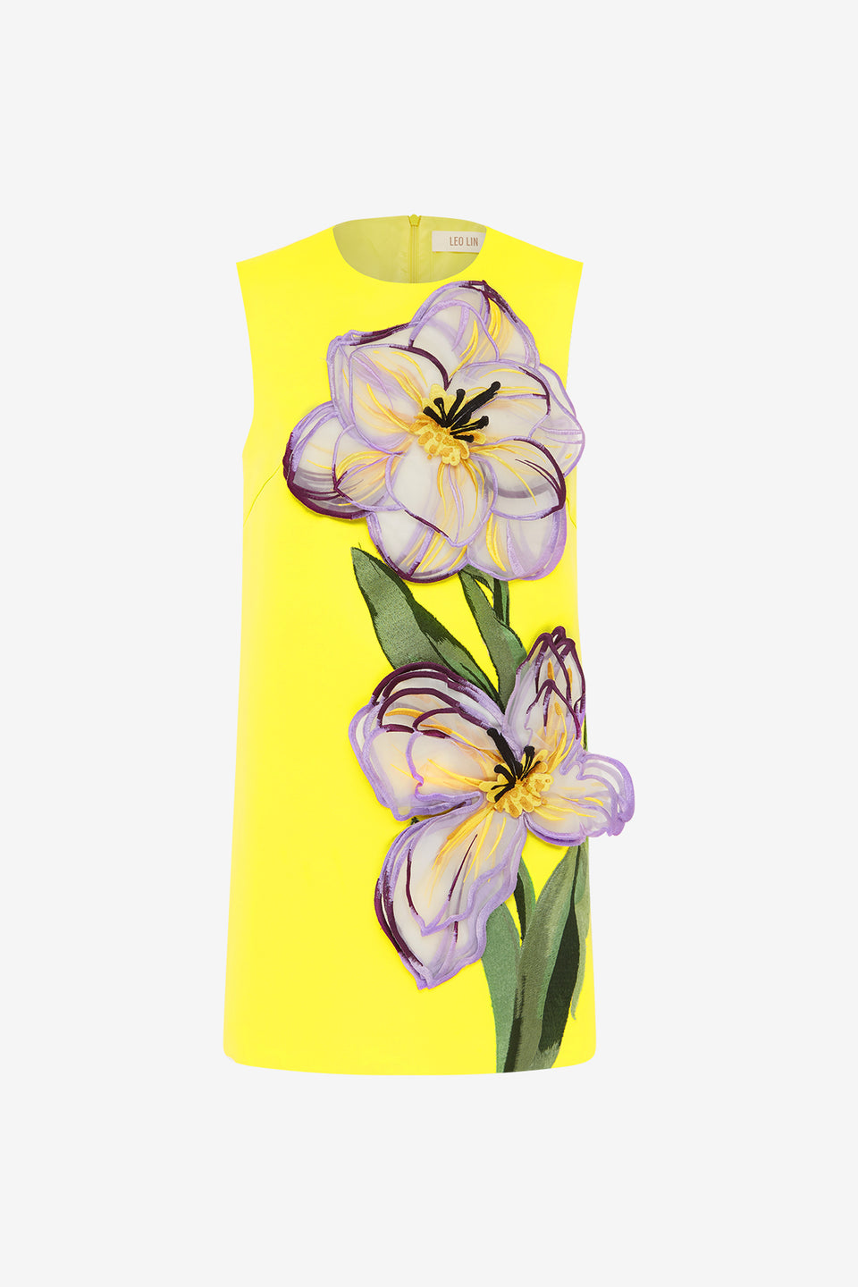 Exclusive LEO LIN Yvonne Appliqué Floral Mini Dress - Iris Print in Yellow