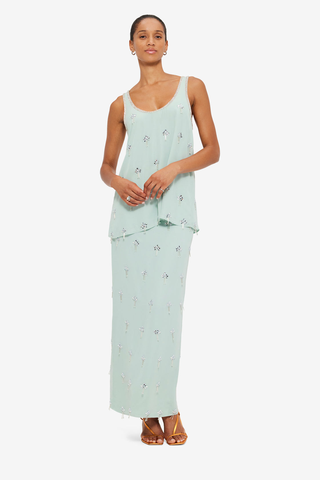 Exclusive LEO LIN Clementine Embellished Maxi Skirt - Pistachio