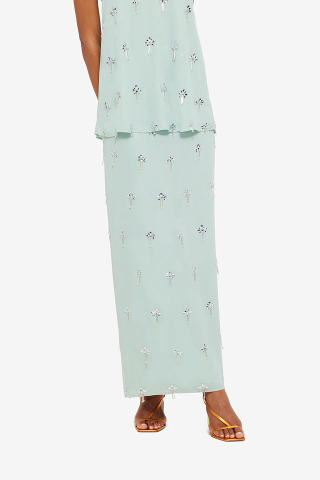 Exclusive LEO LIN Clementine Embellished Maxi Skirt - Pistachio