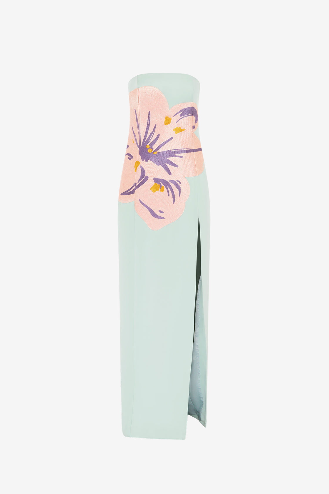 Exclusive LEO LIN Clemence Embroidered Split Maxi Dress - Hibiscus in Pistachio