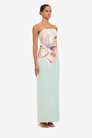 Exclusive LEO LIN Clemence Embroidered Split Maxi Dress - Hibiscus in Pistachio