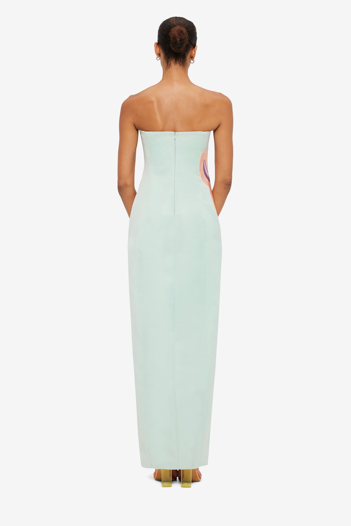 Clemence Embroidered Split Maxi Dress - Hibiscus in Pistachio