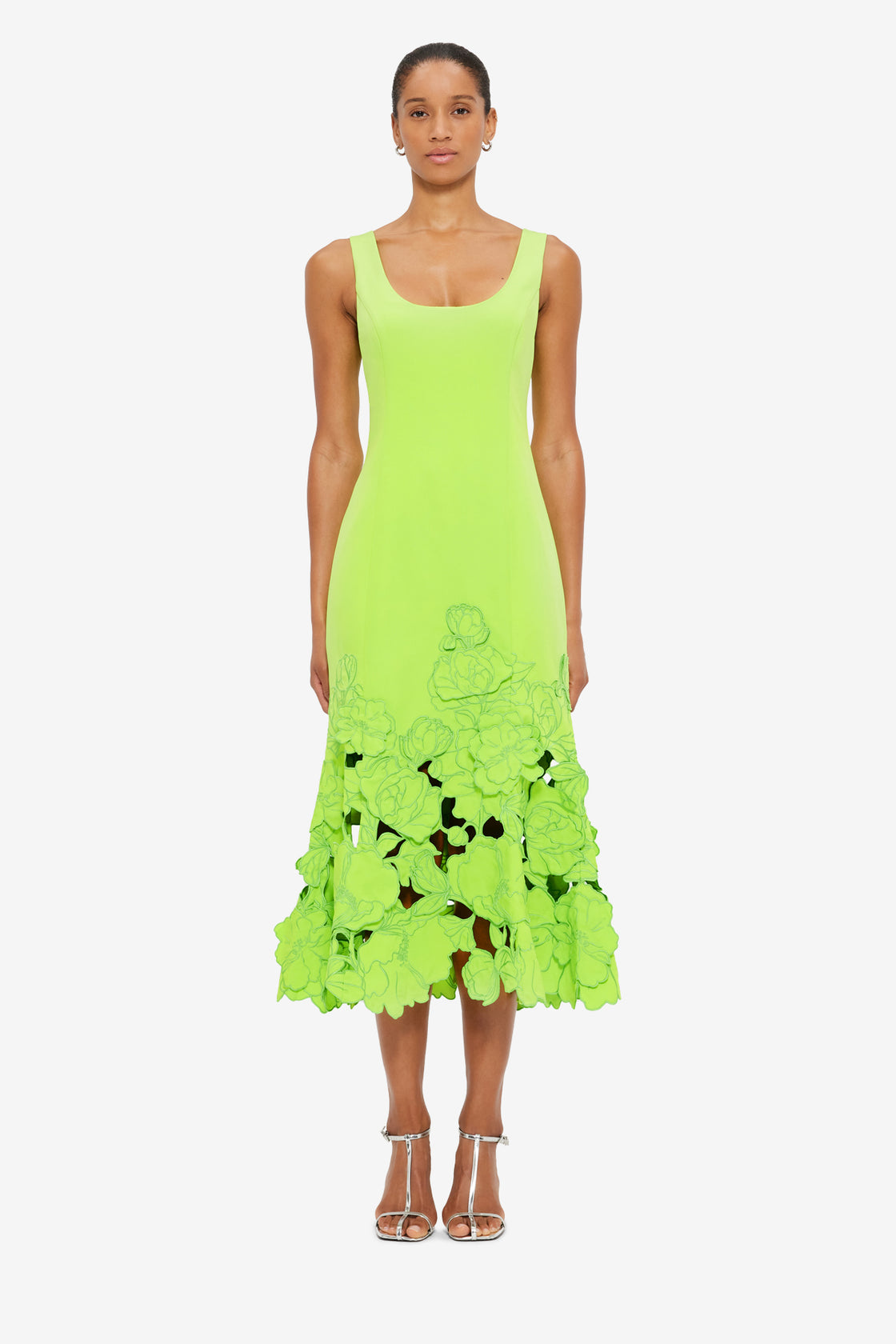 Exclusive LEO LIN Emily Appliqué Midi Dress - Lime