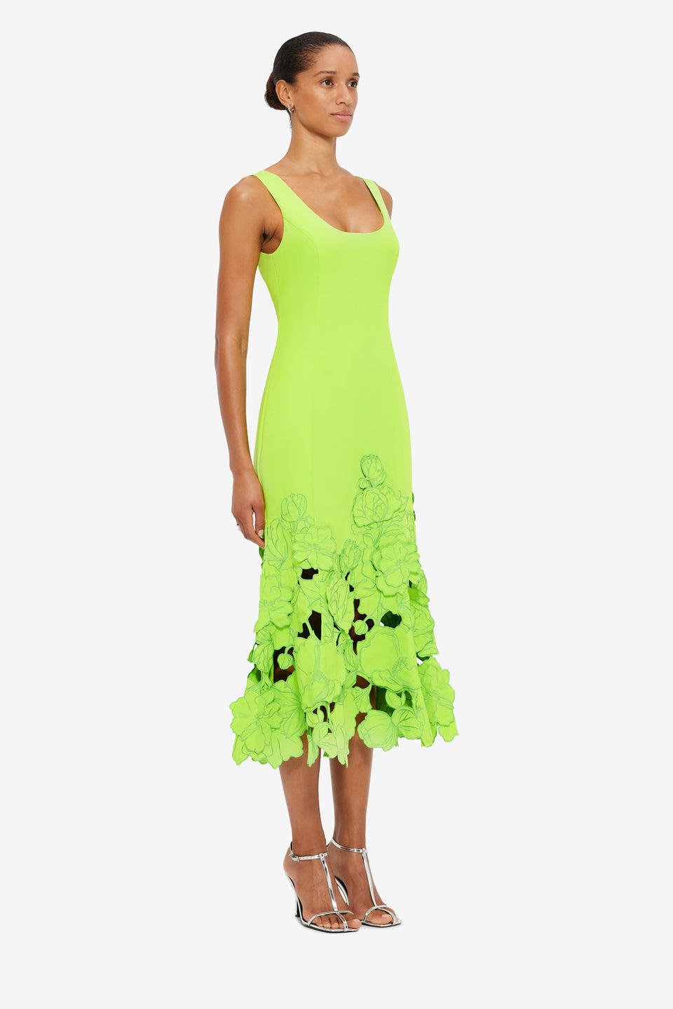 Exclusive LEO LIN Emily Appliqué Midi Dress - Lime