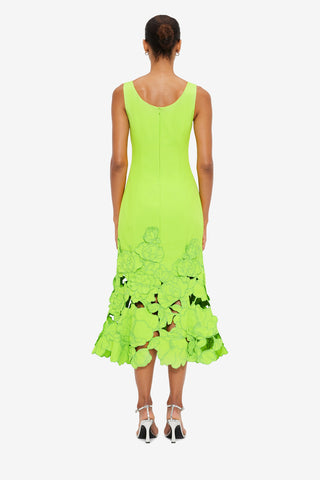 Exclusive LEO LIN Emily Appliqué Midi Dress - Lime