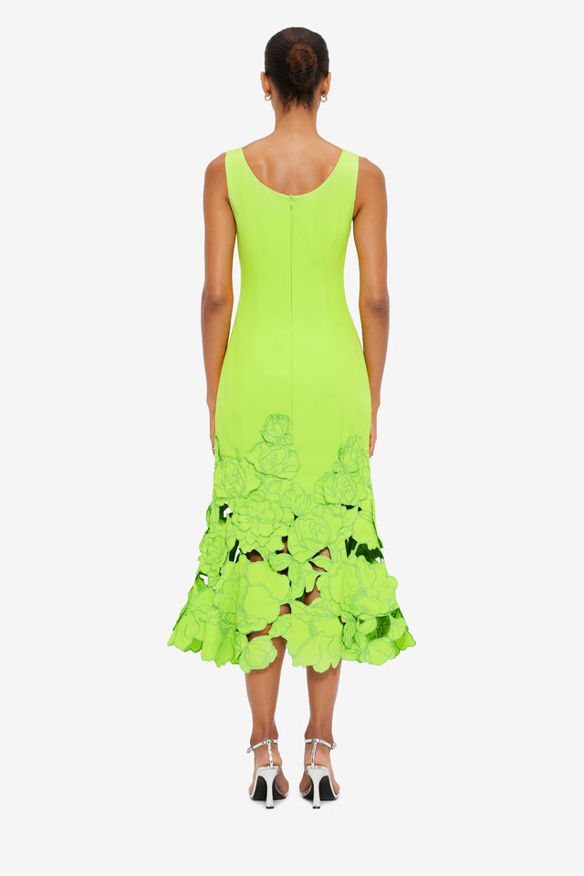 Exclusive LEO LIN Emily Appliqué Midi Dress - Lime