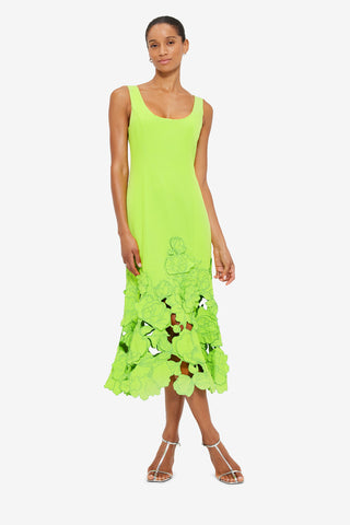 Exclusive LEO LIN Emily Appliqué Midi Dress - Lime