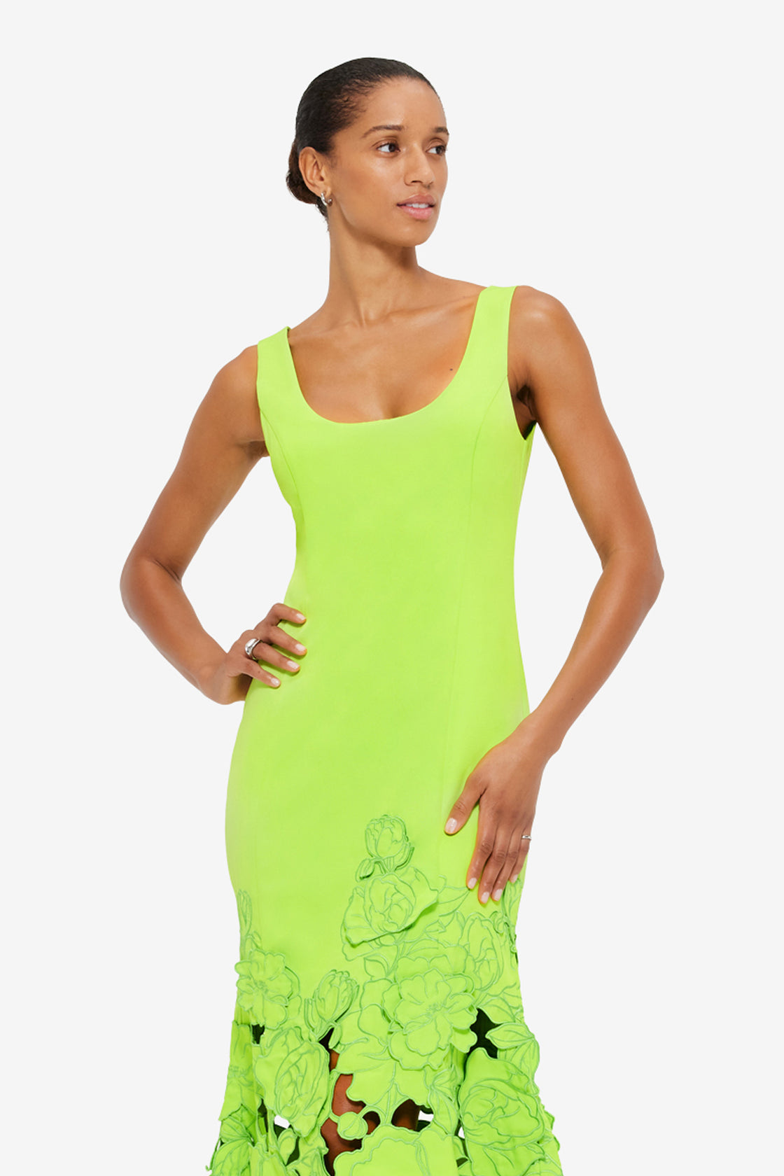Exclusive LEO LIN Emily Appliqué Midi Dress - Lime