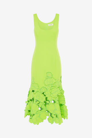 Exclusive LEO LIN Emily Appliqué Midi Dress - Lime