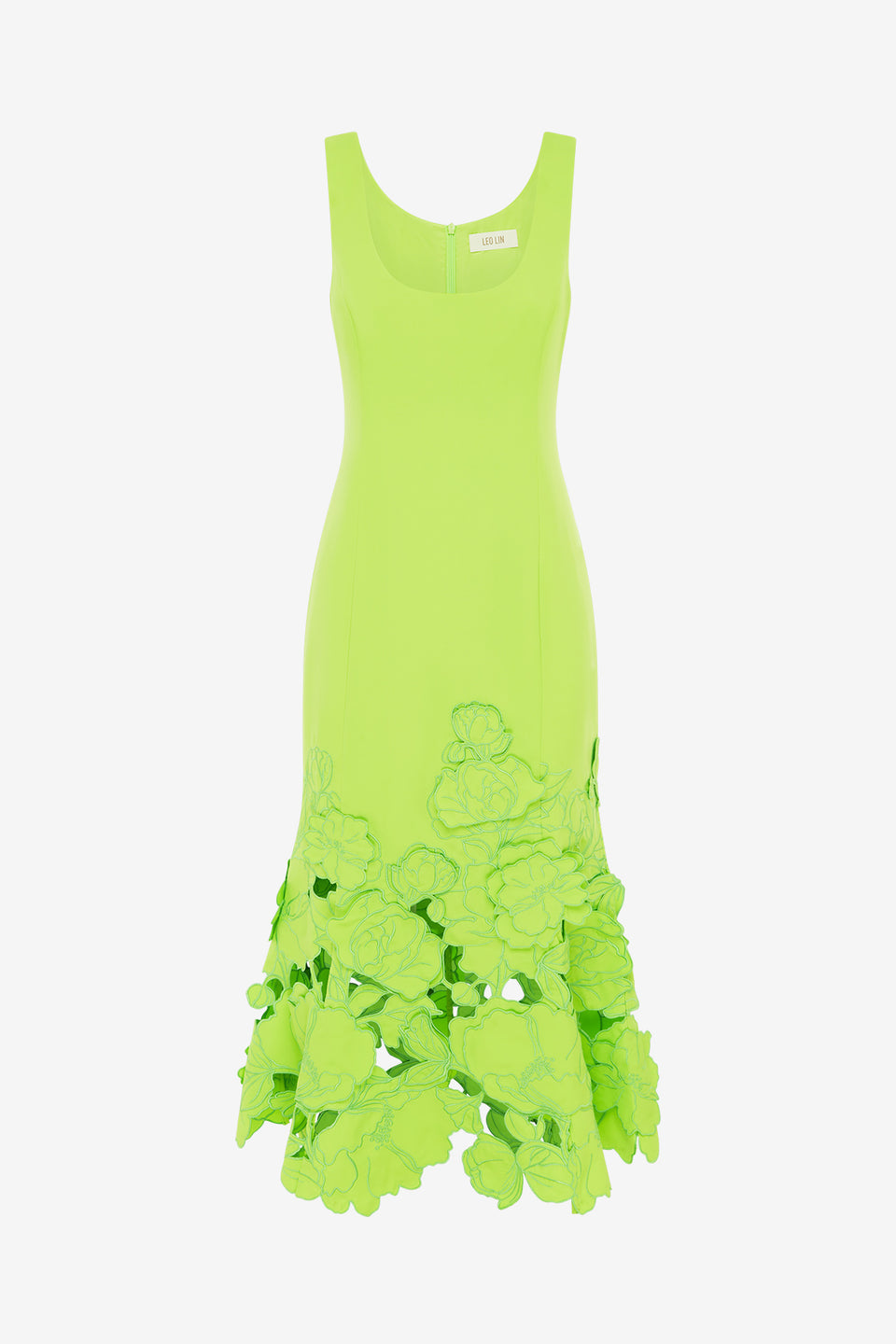 Exclusive LEO LIN Emily Appliqué Midi Dress - Lime