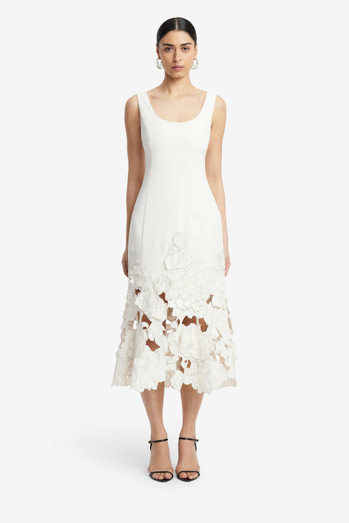 Exclusive LEO LIN Emily Appliqué Midi Dress - Vanilla