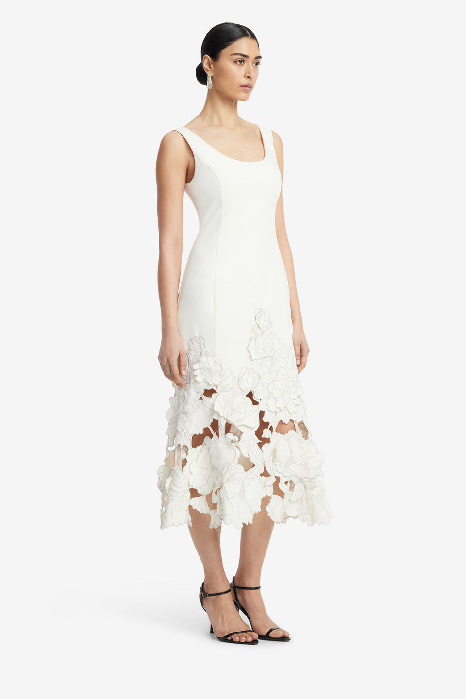 Exclusive LEO LIN Emily Appliqué Midi Dress - Vanilla