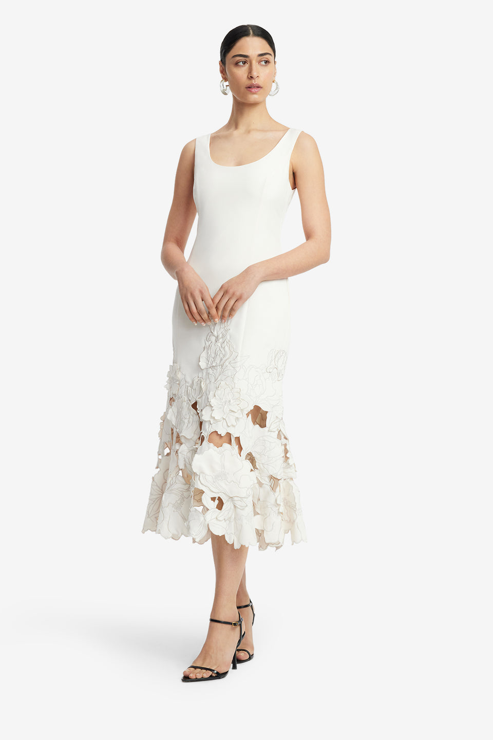 Exclusive LEO LIN Emily Appliqué Midi Dress - Vanilla