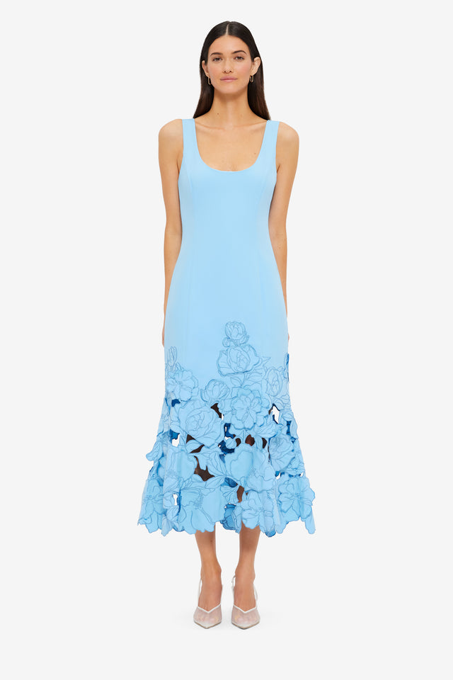 Exclusive LEO LIN Emily Appliqué Midi Dress - Cornflower Blue