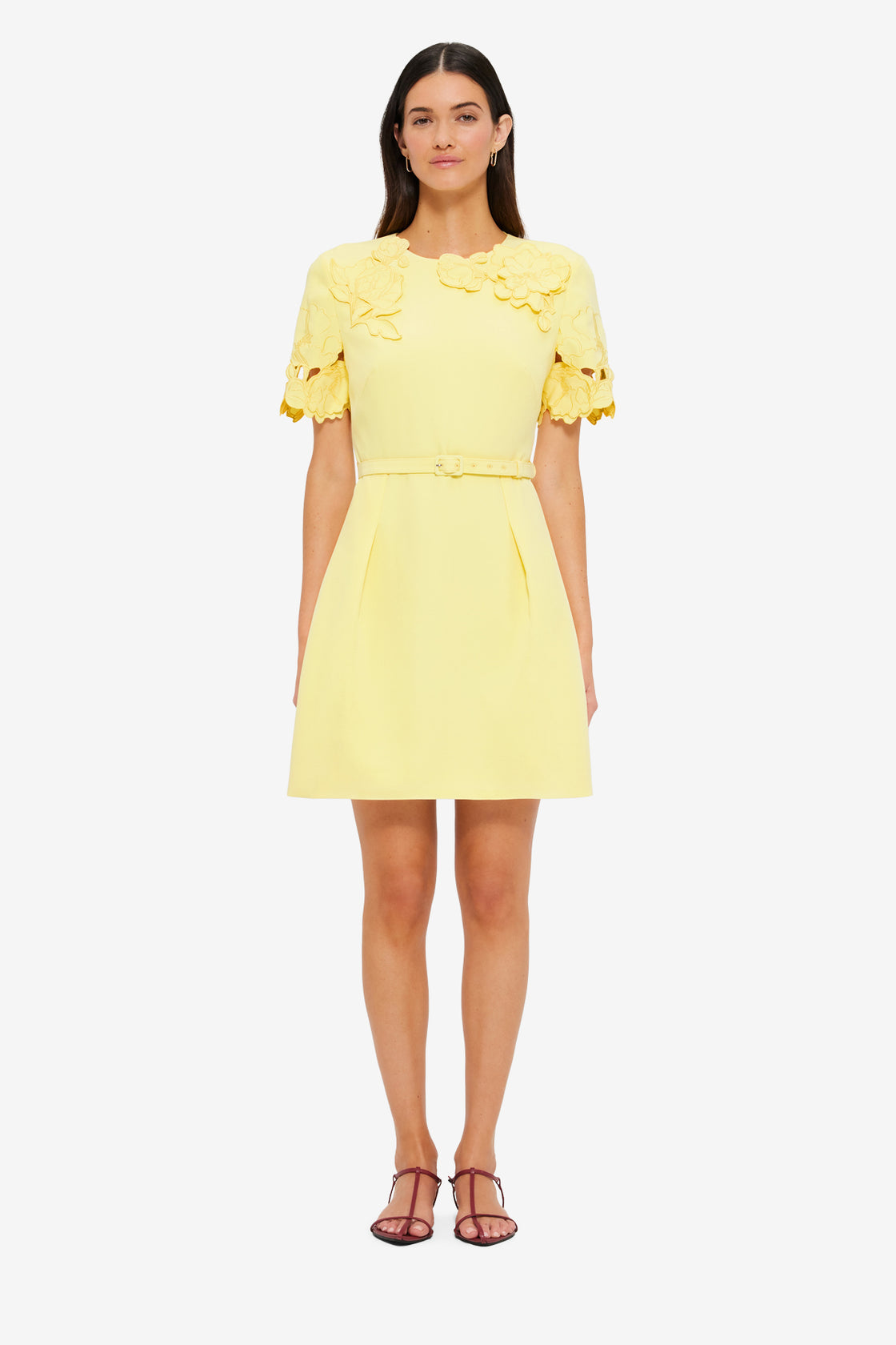 Exclusive LEO LIN Aurelie Appliqué Short Sleeve Mini Dress - Sorbet Yellow