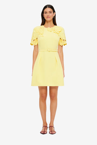 Exclusive LEO LIN Aurelie Appliqué Short Sleeve Mini Dress - Sorbet Yellow