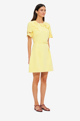 Exclusive LEO LIN Aurelie Appliqué Short Sleeve Mini Dress - Sorbet Yellow