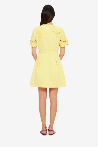 Exclusive LEO LIN Aurelie Appliqué Short Sleeve Mini Dress - Sorbet Yellow