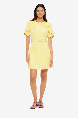 Exclusive LEO LIN Aurelie Appliqué Short Sleeve Mini Dress - Sorbet Yellow