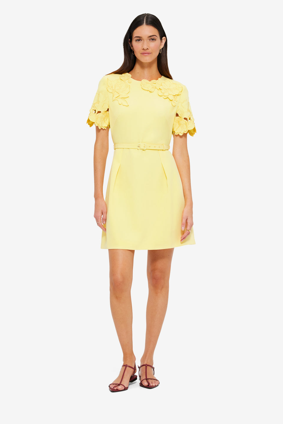 Exclusive LEO LIN Aurelie Appliqué Short Sleeve Mini Dress - Sorbet Yellow