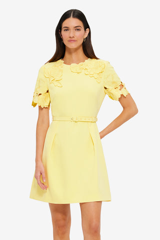 Exclusive LEO LIN Aurelie Appliqué Short Sleeve Mini Dress - Sorbet Yellow