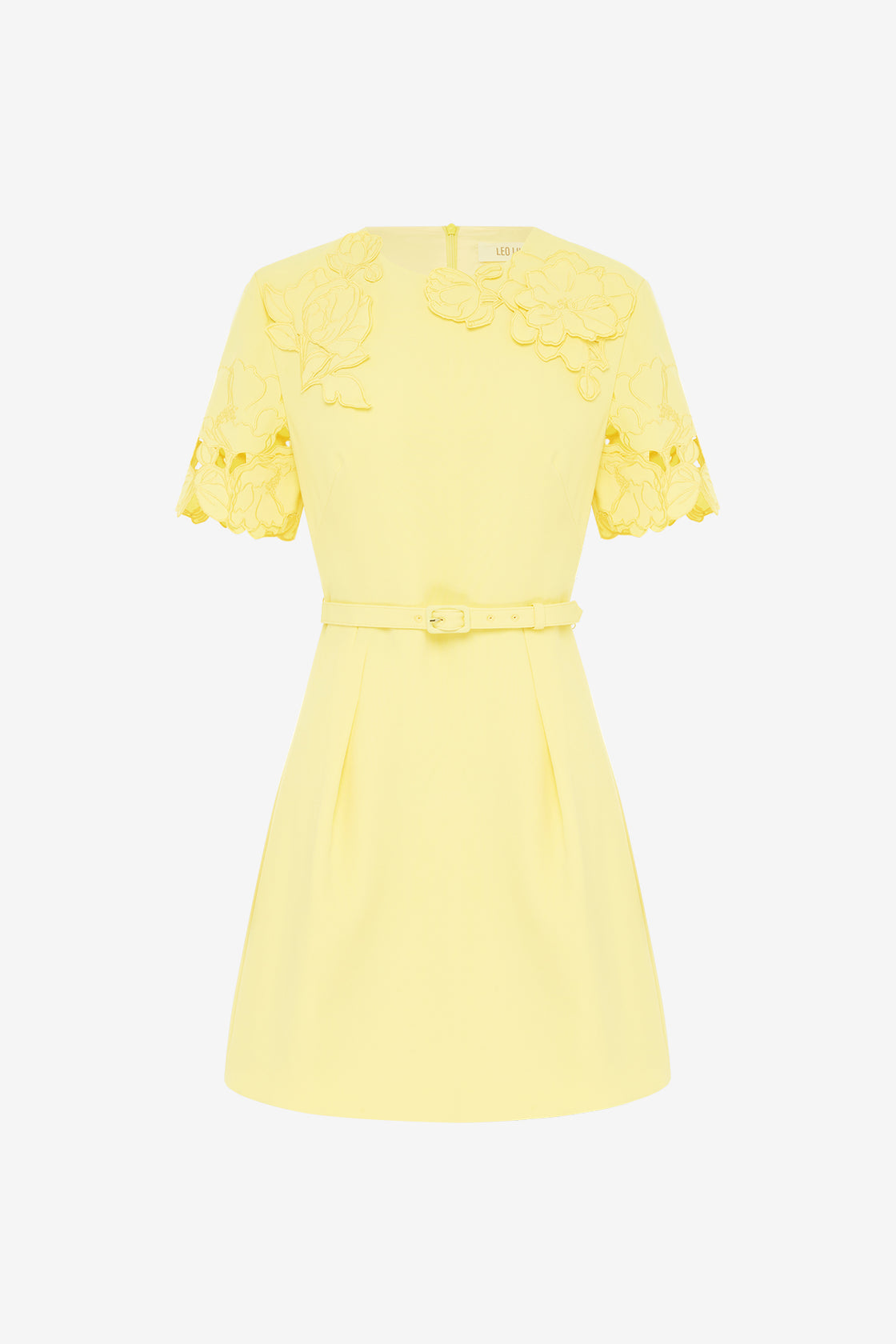 Exclusive LEO LIN Aurelie Appliqué Short Sleeve Mini Dress - Sorbet Yellow