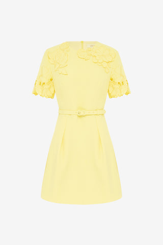 Exclusive LEO LIN Aurelie Appliqué Short Sleeve Mini Dress - Sorbet Yellow