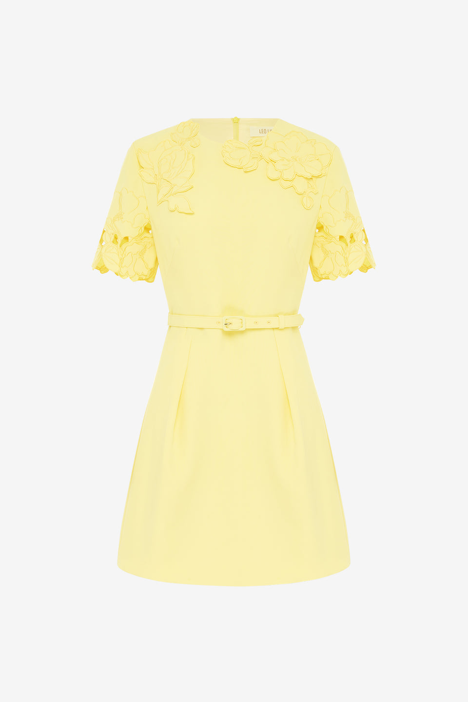 Exclusive LEO LIN Aurelie Appliqué Short Sleeve Mini Dress - Sorbet Yellow