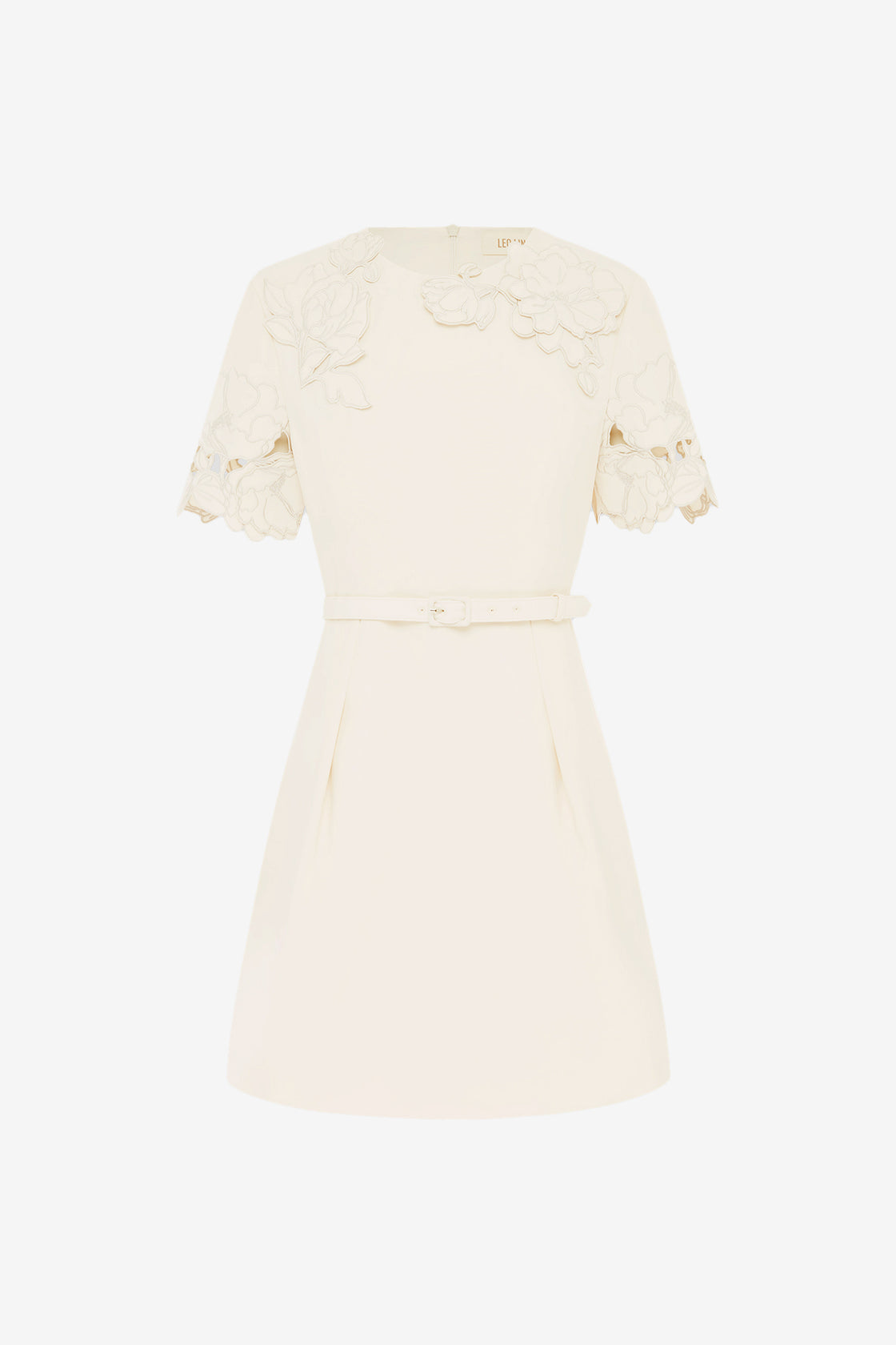 Exclusive LEO LIN Aurelie Appliqué Short Sleeve Mini Dress - Cream