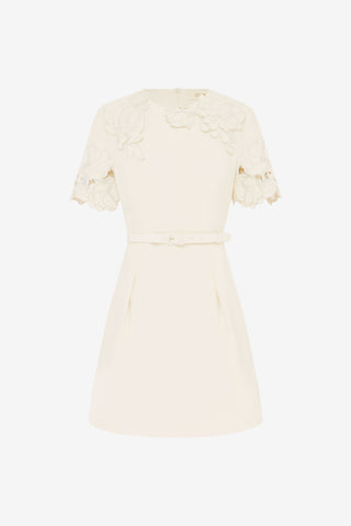 Exclusive LEO LIN Aurelie Appliqué Short Sleeve Mini Dress - Cream