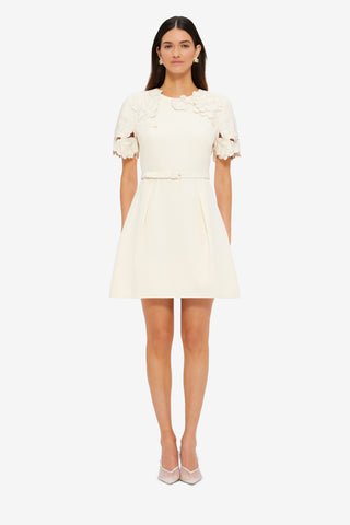 Exclusive LEO LIN Aurelie Appliqué Short Sleeve Mini Dress - Cream