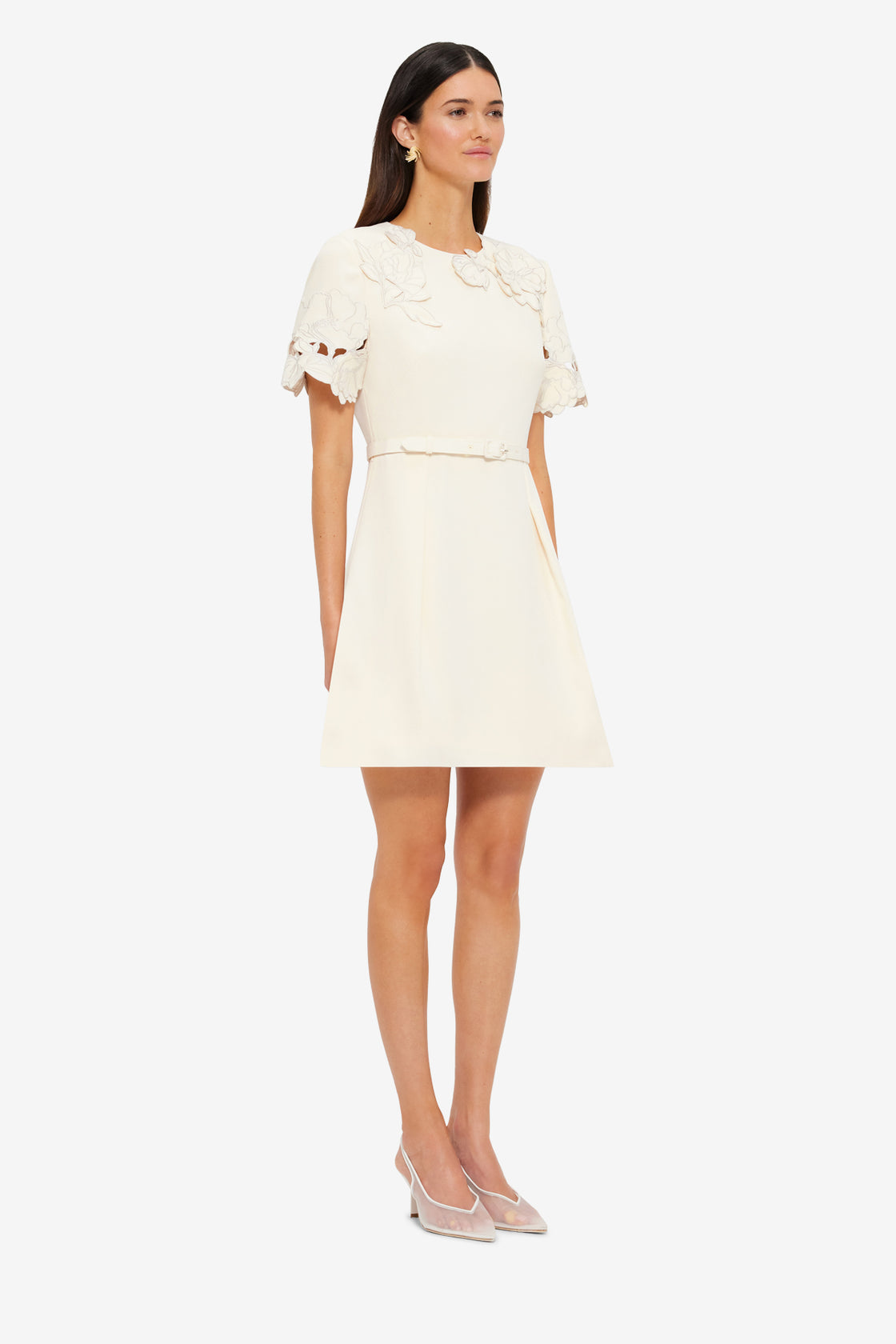 Aurelie Appliqu Short Sleeve Mini Dress - Cream LEO LIN Aurelie Appliqu Short Sleeve Mini Dress - Cream LEO LIN