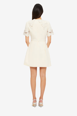 Exclusive LEO LIN Aurelie Appliqué Short Sleeve Mini Dress - Cream