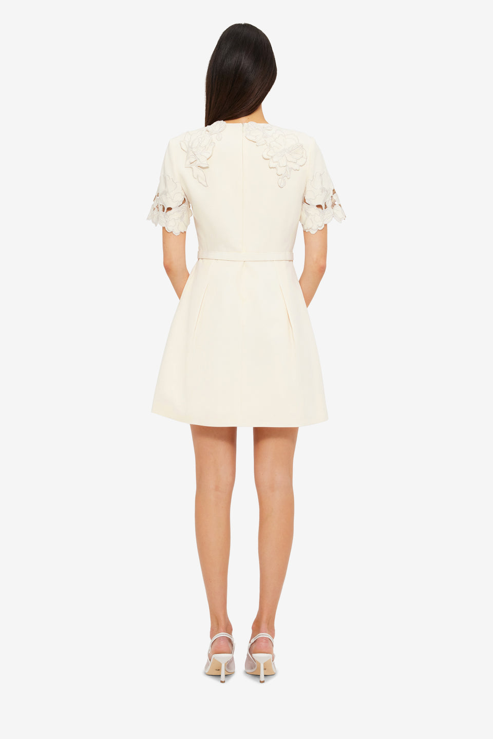 Exclusive LEO LIN Aurelie Appliqué Short Sleeve Mini Dress - Cream