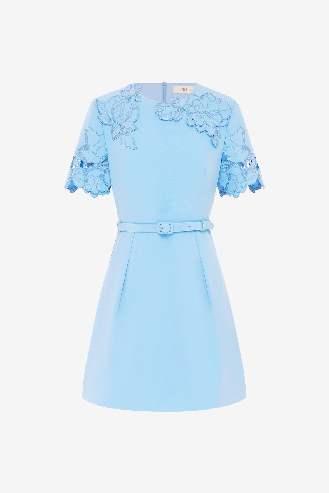 Exclusive LEO LIN Aurelie Appliqué Short Sleeve Mini Dress - Cornflower Blue