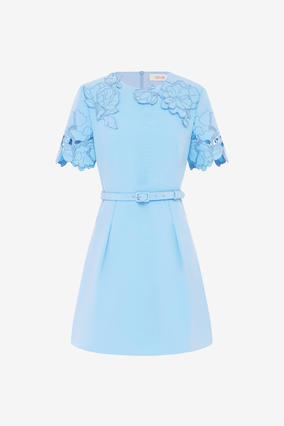 Exclusive LEO LIN Aurelie Appliqué Short Sleeve Mini Dress - Cornflower Blue