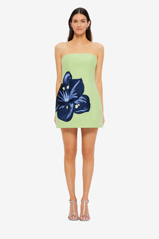 Exclusive LEO LIN Roselle Embroidered Bustier Mini Dress - Hibiscus in Matcha