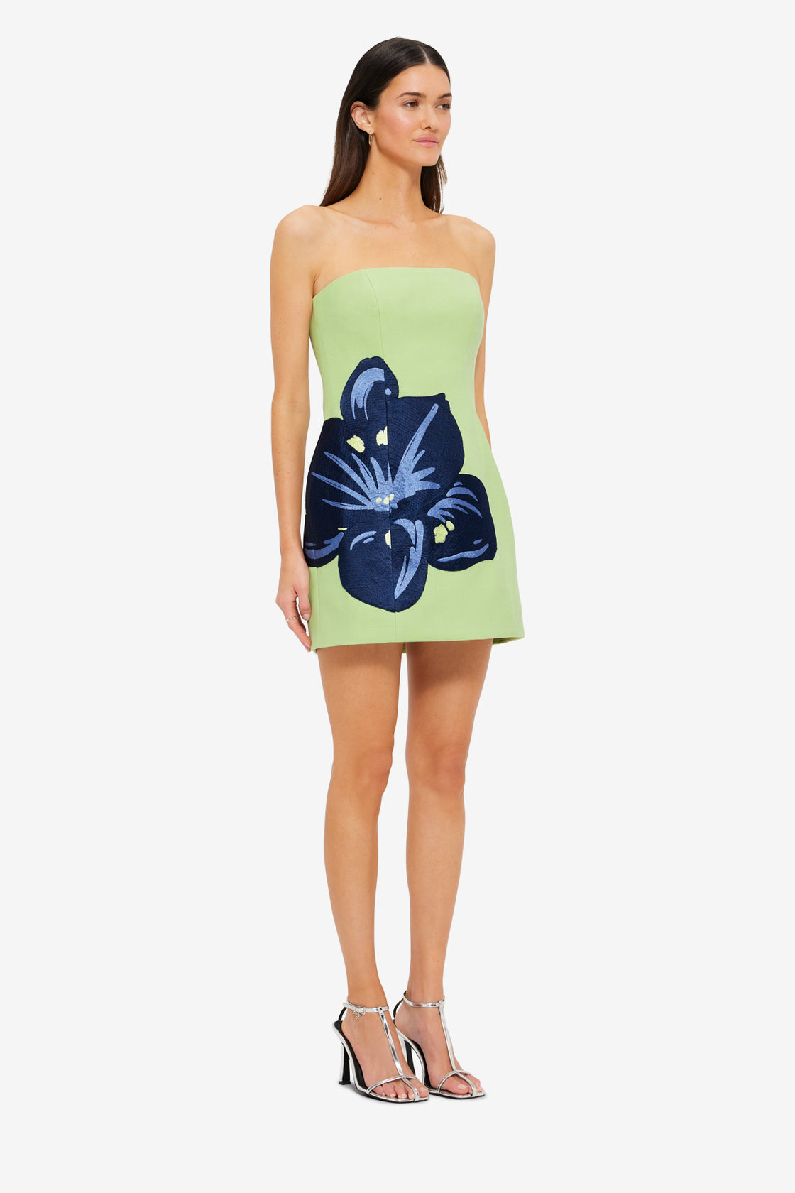 Exclusive LEO LIN Roselle Embroidered Bustier Mini Dress - Hibiscus in Matcha