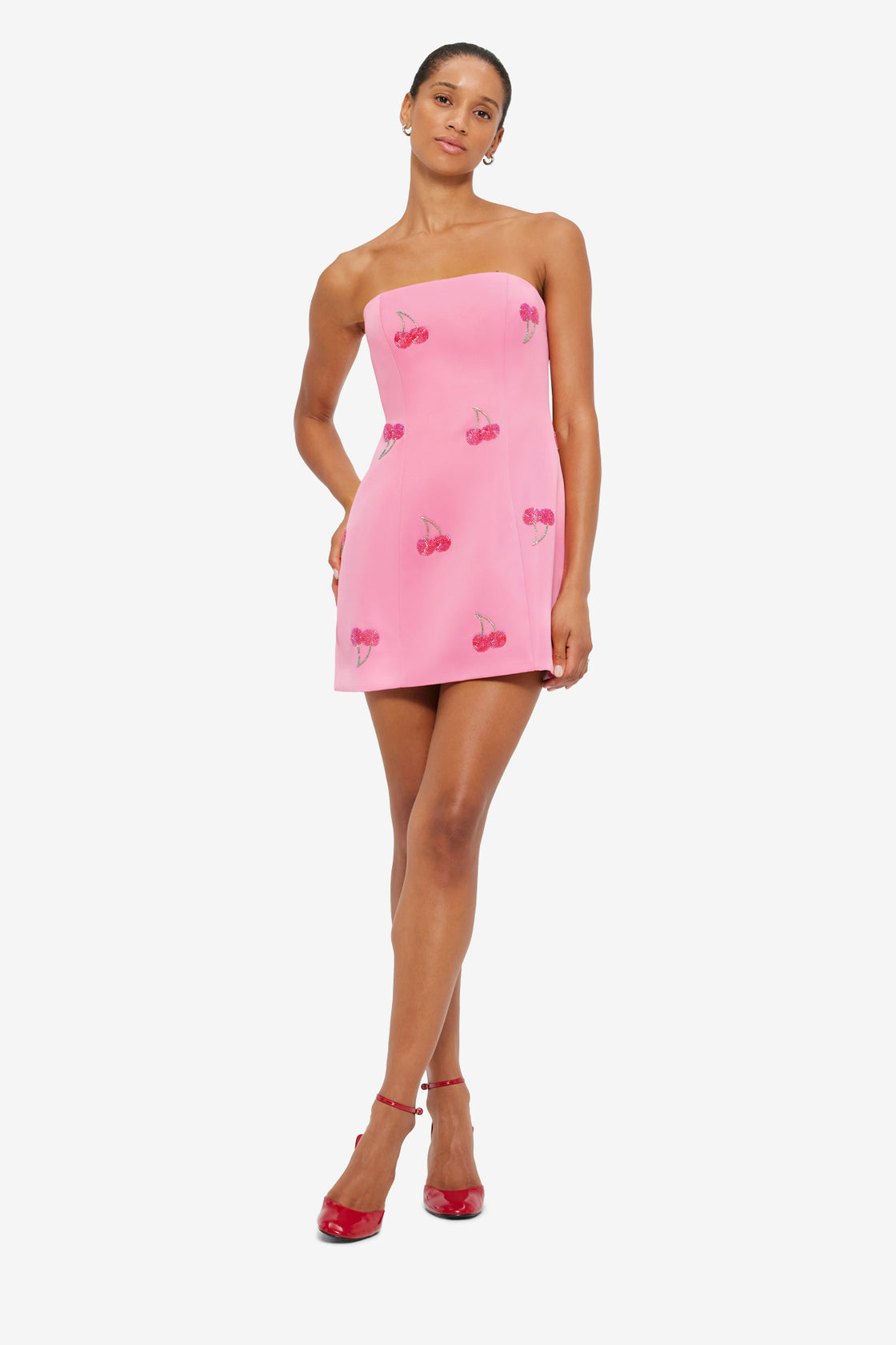 Leo Lin - Roselle Embellished Bustier Mini Dress - Pink Cherry Beading Leo Lin - Roselle Embellished Bustier Mini Dress - Pink Cherry Beading