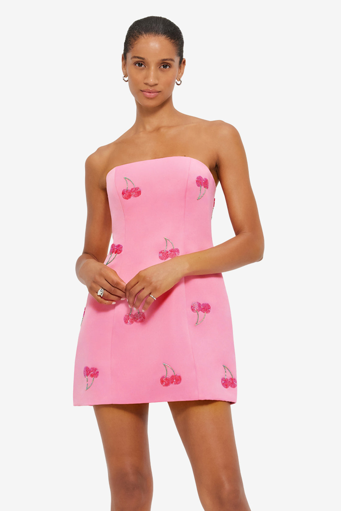 LEO LIN - Roselle Embellished Bustier Mini Dress - Pink Cherry Beading LEO LIN - Roselle Embellished Bustier Mini Dress - Pink Cherry Beading