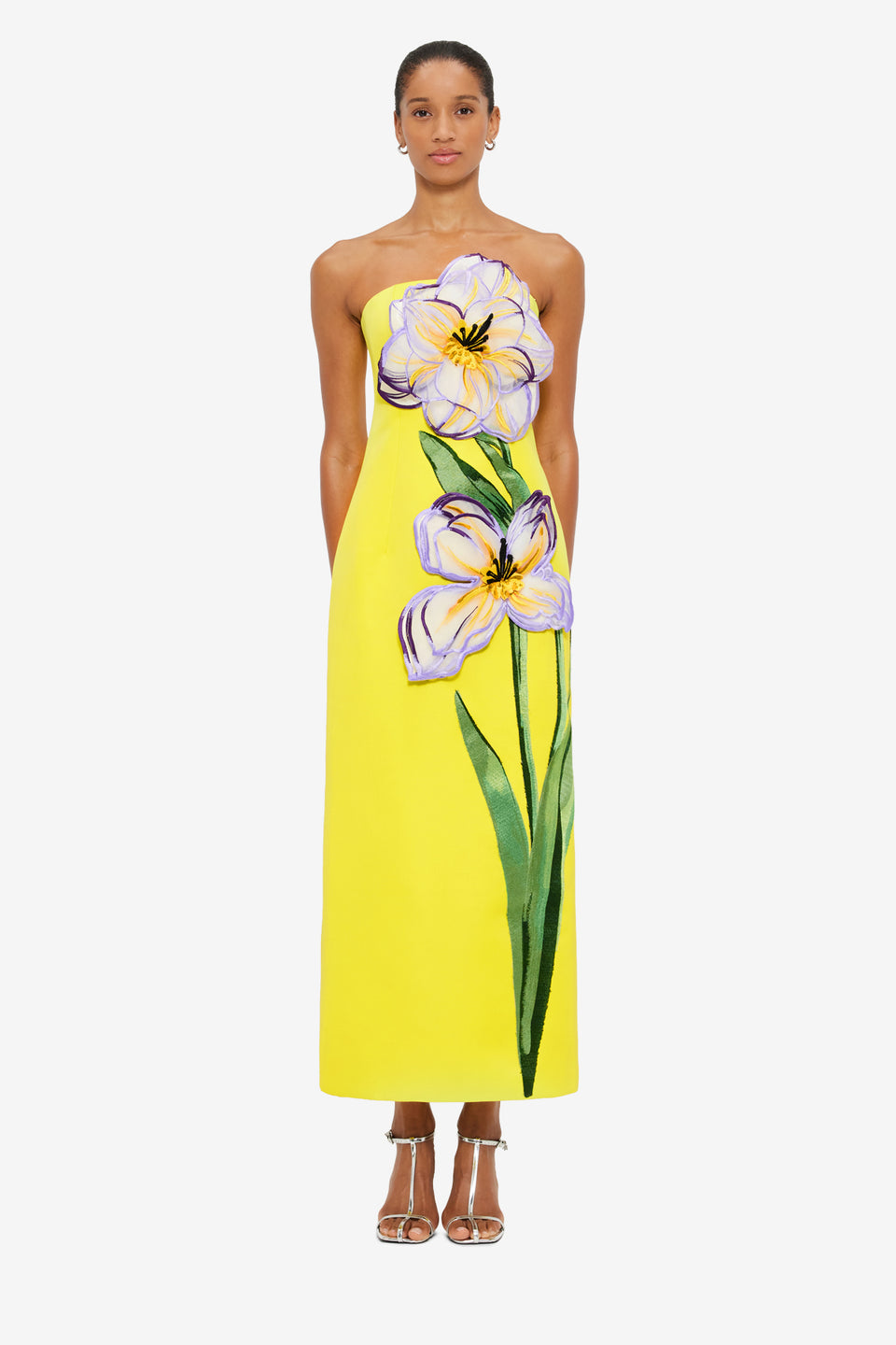 Exclusive LEO LIN Rayna Appliqué Floral Maxi Dress - Iris Print in Yellow