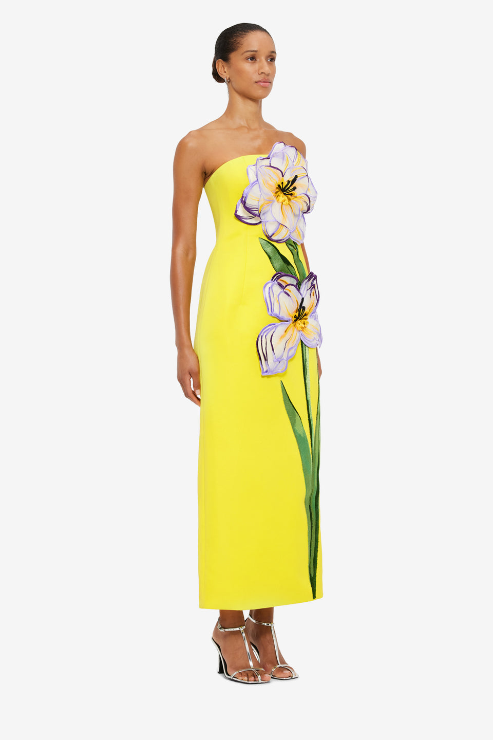 Exclusive LEO LIN Rayna Appliqué Floral Maxi Dress - Iris Print in Yellow