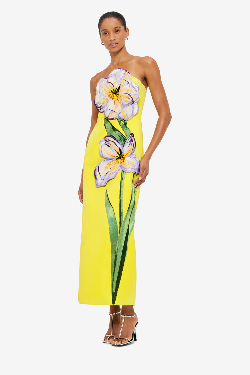Exclusive LEO LIN Rayna Appliqué Floral Maxi Dress - Iris Print in Yellow
