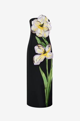 Rayna Appliqu Floral Maxi Dress - Iris Print in Ebony LEO LIN Rayna Appliqu Floral Maxi Dress - Iris Print in Ebony LEO LIN