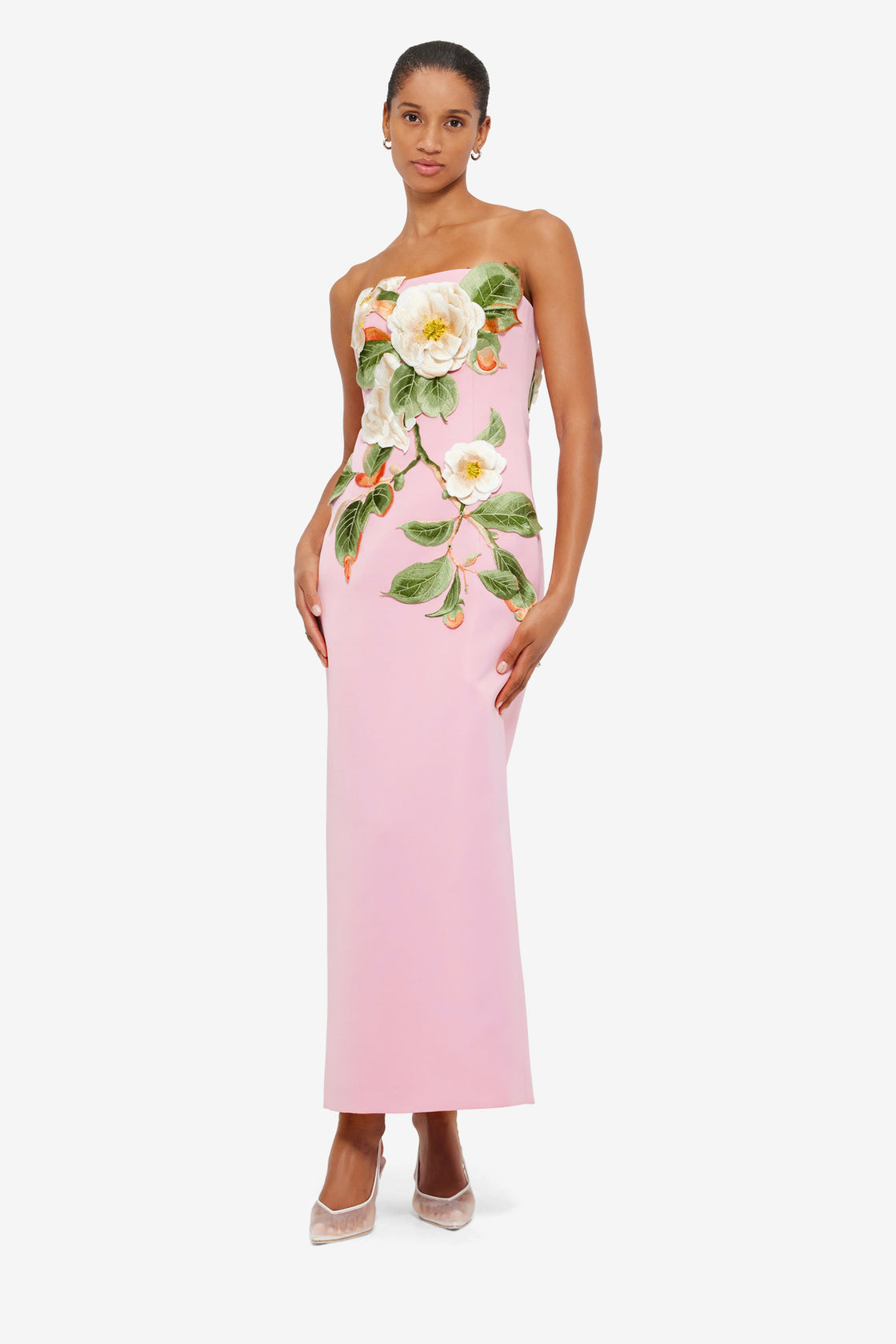 Rayna Appliqu Floral Bustier Maxi Dress - Camelia Print LEO LIN Rayna Appliqu Floral Bustier Maxi Dress - Camelia Print LEO LIN