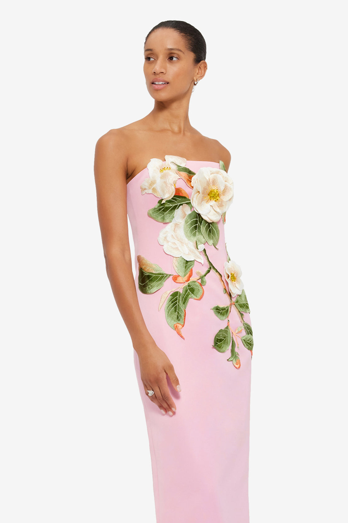 Rayna Appliqu Floral Bustier Maxi Dress - Camelia Print LEO LIN Rayna Appliqu Floral Bustier Maxi Dress - Camelia Print LEO LIN